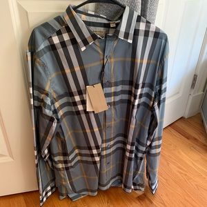 Men’s Burberry Plaid Button Up 2XL New w Tags